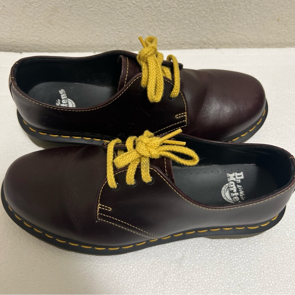 Dr. Martens Dark Brown Oxfords with Yellow Laces